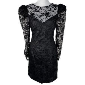 Black Lace Formal Dress - Sheath Prom HOCO - Union Made Vintage - Size 8